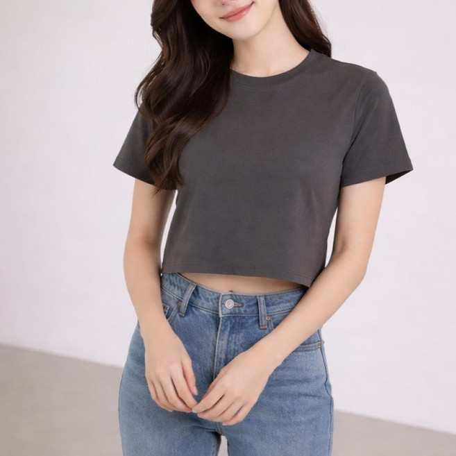 언헤브 여성용 심플 크롭 반팔 티셔츠