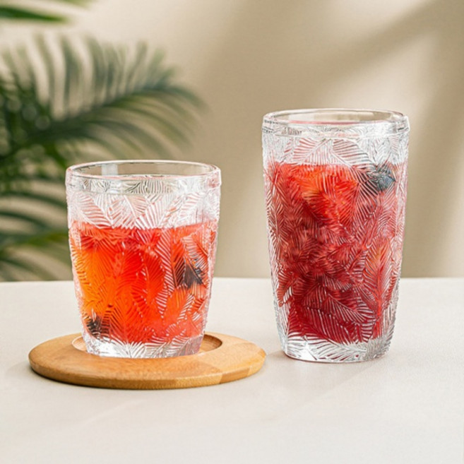 아메리칸로드 디자인 다용도 유리컵 숏 + 롱 세트 HR1732, 나뭇잎, 1세트