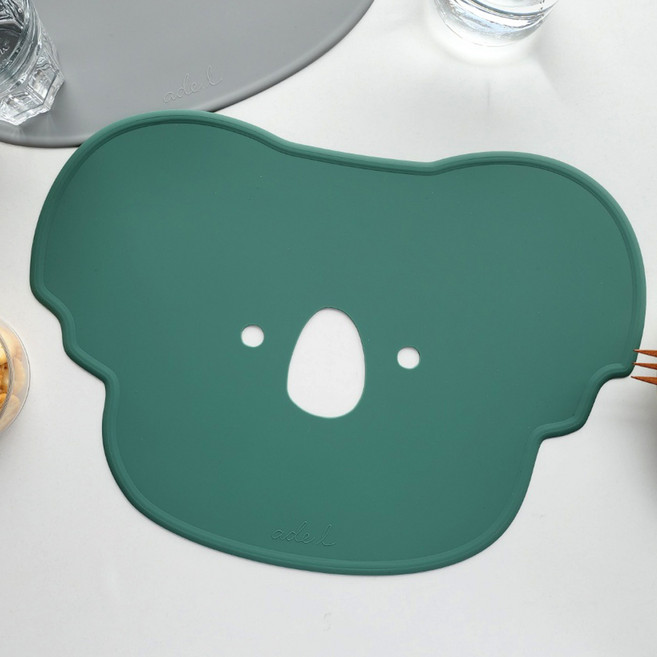 에이드엘 펀칭 코알라 실리콘 테이블 매트, 카키, W 348mm x D 247mm x 두께 1.8mm