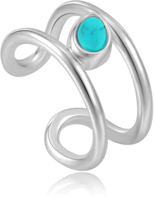 ANIAHAIE 女性用 Tidal 綠松石 Duet Line 925純銀鍍銠耳骨夾 E027-02H