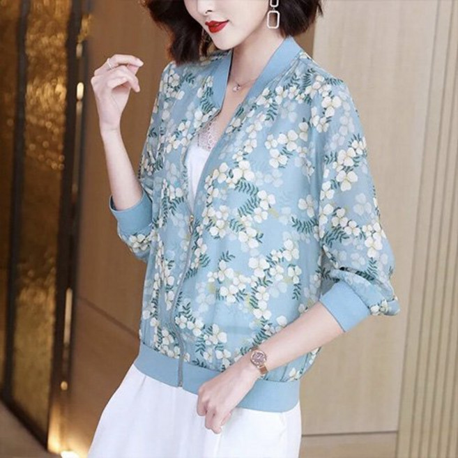MMMII 女款春季花朵透視拉鍊防風外套 MMM253