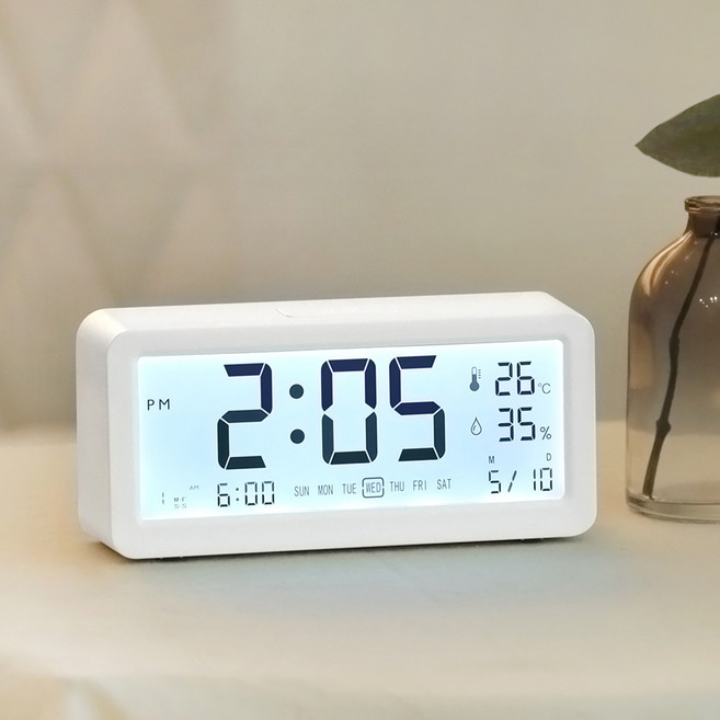 플랜룩스 심플뷰 전자 LED 백라이트 온도 습도 건전지 무소음 알람 탁상시계