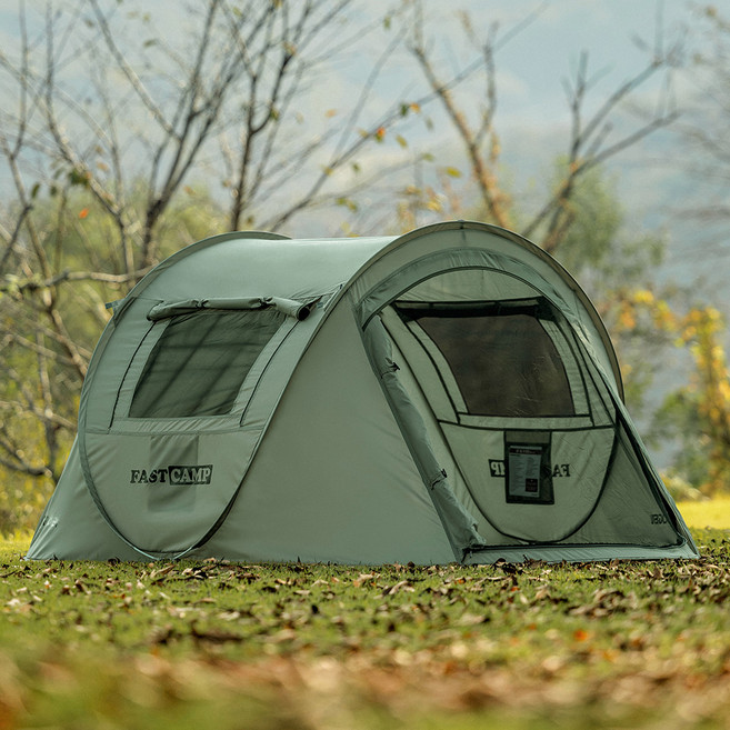 패스트캠프 베이직3 PLUS+ 원터치 팝업 텐트 그늘막, 카키, 3-4인용