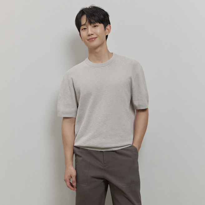 MIND BRIDGE 男士透氣類亞麻圓領短袖針織衫 MZKT3122