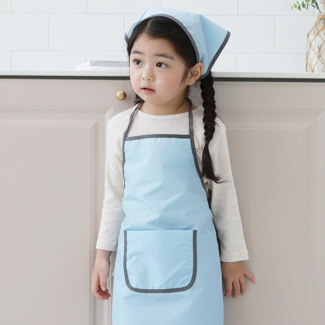 베베슈에뜨 아동용 딥파스텔 방수 앞치마 + 두건 세트