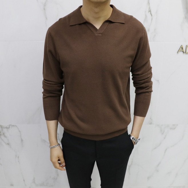 Adore Classic 男士開領亨利領喀什米爾長袖針織衫 ZR