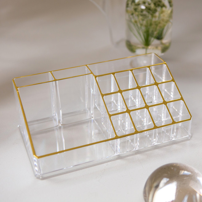 리빙숲 그리드 아크릴 다용도 정리함 16구, 골드, 1개