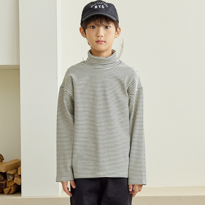 바브키즈 주니어 아동용 단가라 하이넥 티셔츠