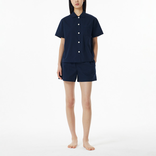 JAJU 여성용 통기성 60수 코튼 컬러 반팔 면 파자마 셔츠