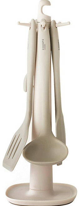 Hanssem Objet 彩色矽膠廚具6件組, 1組, 湯勺 + 開孔煎鏟 + 刮刀 + 料理夾 + 削皮器 + 支架, 灰色