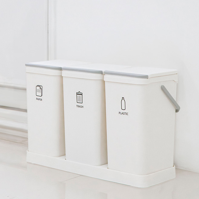 모노플랫 3단 가정용 분리수거함 스티커, 화이트+그레이