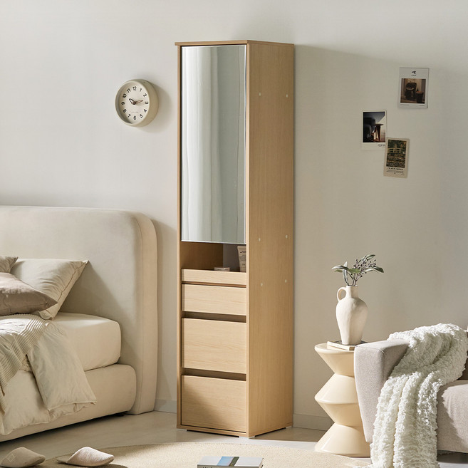 베이지메이트 모닝핏 슬림 입식 수납화장대 400 방문설치, 오크