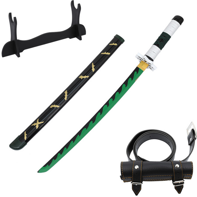 대한 귀멸의칼날 코스프레 검 일륜도 시나 사네 중형 KAL-M20 + 벨트 KAL-BT01, 블랙, 1개