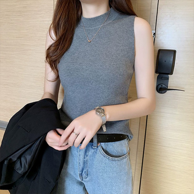 德普羅商務 女款日常柔軟半高領針織無袖上衣