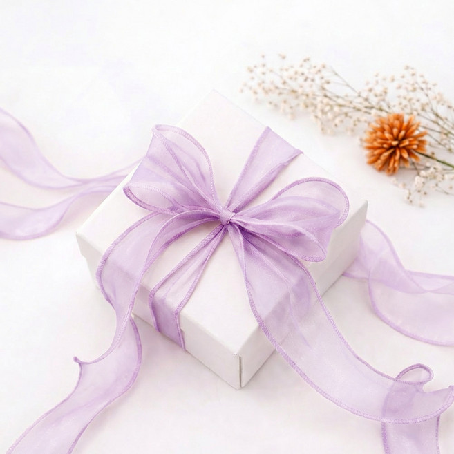 리드홈 오간디 레이스 쉬폰 망사 선물 포장 리본끈 40mm, 퍼플, 1개, 9m