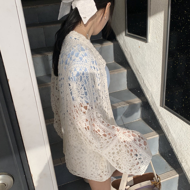 뜨개사계절 코바늘 모티브 여름 셔츠 가디건 뜨기 DIY 패키지, 1개, 썸머코튼린넨실