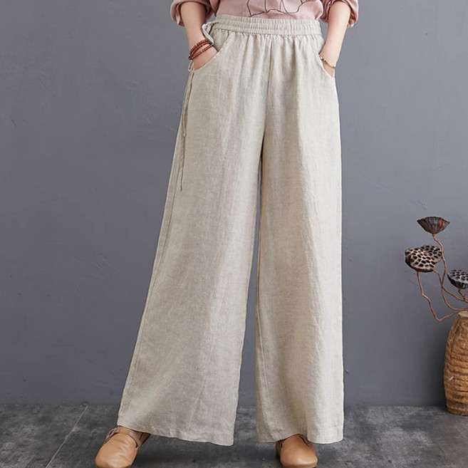 반야스토리 여성용 간절기 린넨 면 혼방 와이드 팬츠 SS116