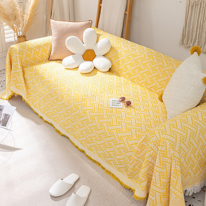 언헤브 북유럽 스타일 소파 커버, 03 옐로우 헤링본, 1개