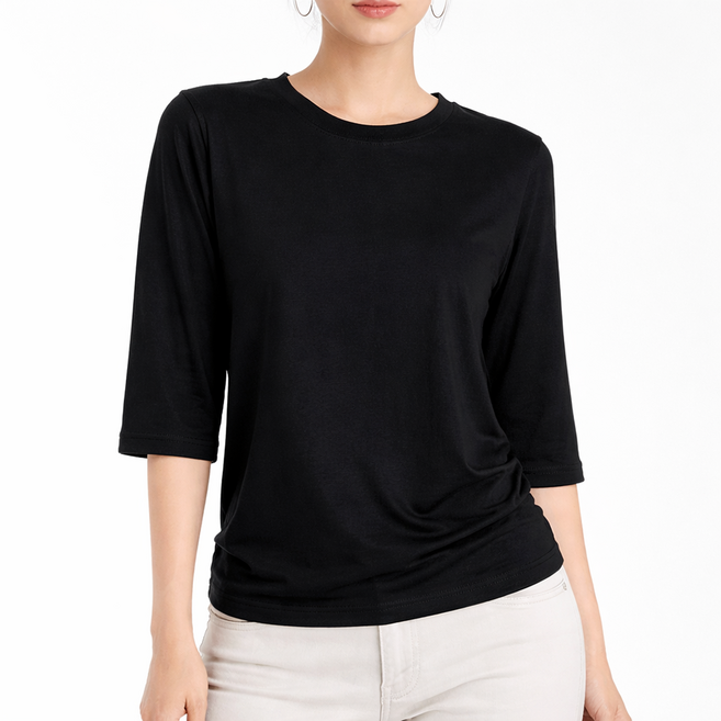 라라온 여성용 셔링 스판 라운드넥 8부 티셔츠 26TSP3695