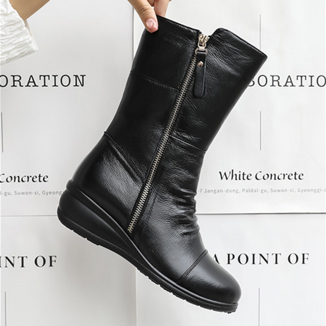 J SHOE 刷毛皮革厚底中筒靴