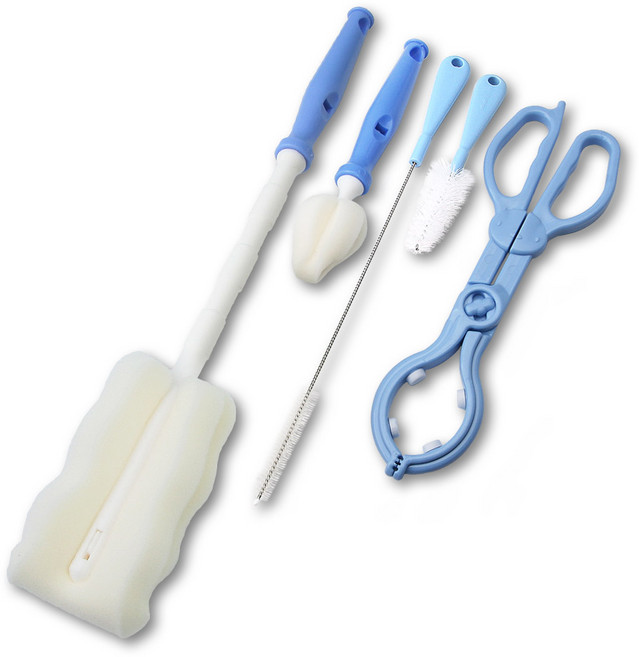 베이비베어 국내 제조 일자형 젖병솔 + 젖꼭지솔 + 빨대솔 + 다용도브러쉬 + 젖병집게, 블루, 1세트