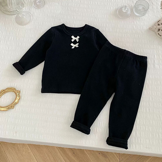 조이멀티 엠케이 꼬마리본 골지 실내복 긴팔 상의 + 하의 세트