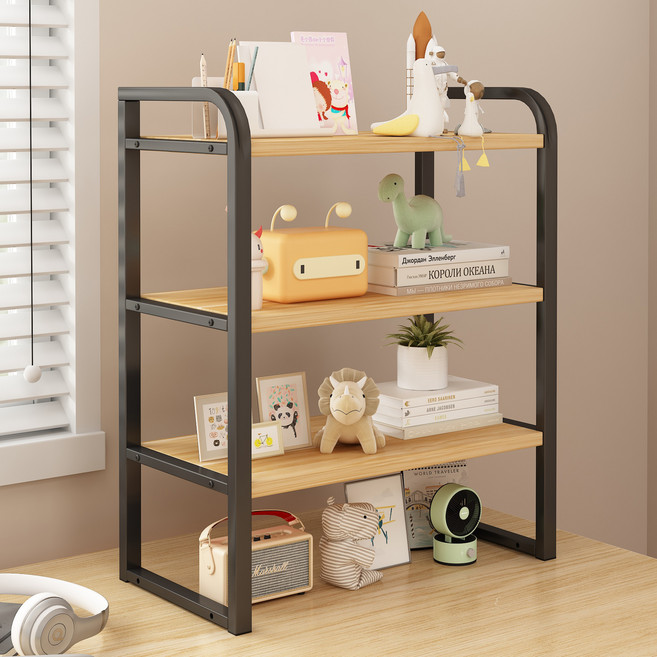 르벤아트 책상 정리 공간 수납 다용도 소형 선반, 블랙 + 우드, 3단