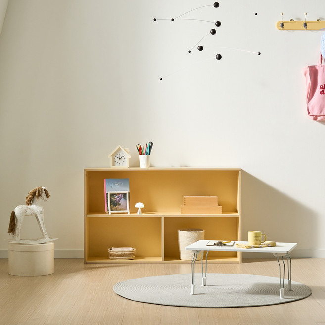 핀란디아 브리즈 아기 전면 낮은 미니 거실 책꽂이 TV 수납 교구장 2단 방문설치, 버터크림