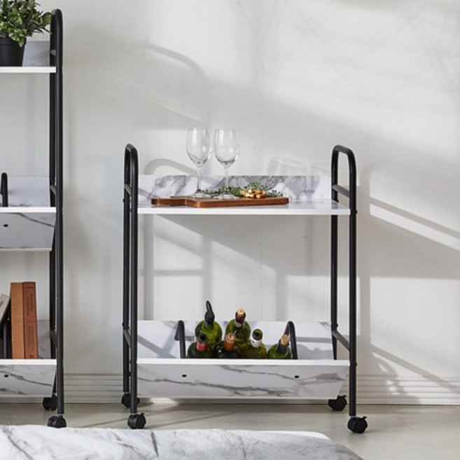 상도가구 케렌시아 이동식 책꽂이 트롤리 일자형, Q29 마블, 2단