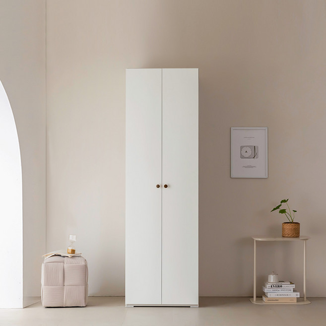 장인가구 단토 E0 2단 행거 옷장 600 방문설치, 무광화이트