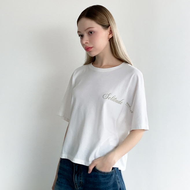 반에이크 여성용 절개 라인 프린트 반팔 티셔츠