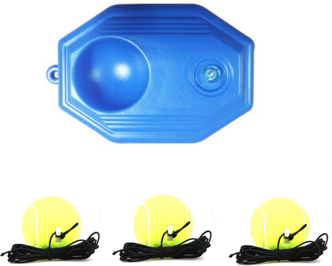 다매다매 셀프 테니스 훈련용품 고정 물통 + 리턴볼 3개, 블루, 1세트