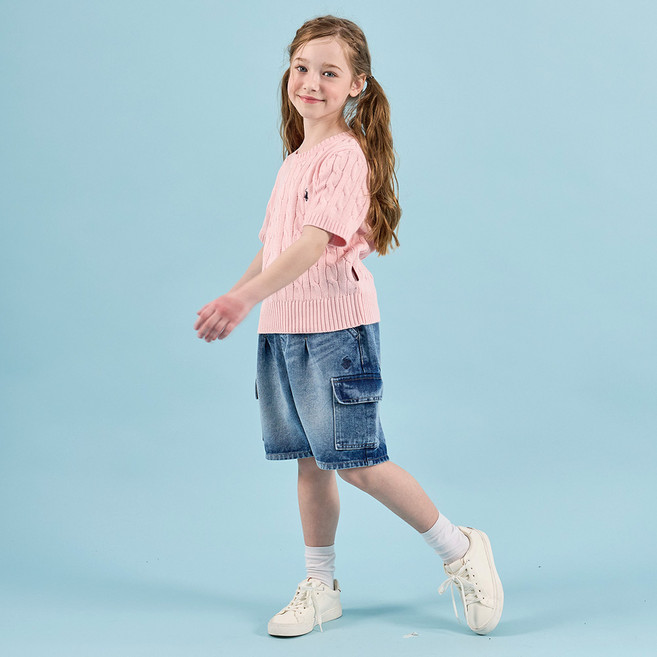 비버리힐스폴로클럽 주니어 클래식 니트 제이드 데님 통기성 5부 상하의 세트