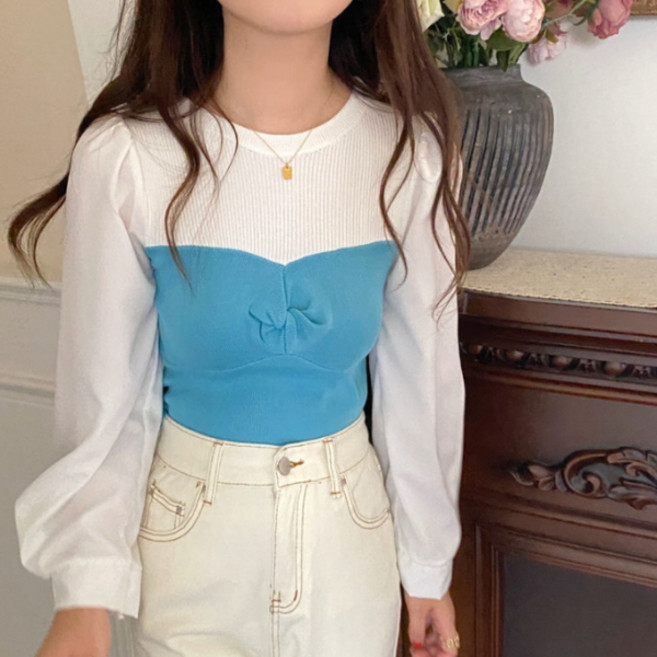 피어니스트 여성용 퍼프소매 레이어드 탑 티셔츠