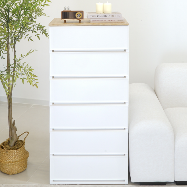엠비코 우든 와이드 서랍장, 화이트, 6단