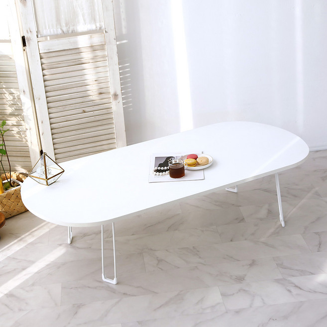 레몬트리 국내제조 E0등급 LPM 오브제 타원형 접이식테이블 특대형 1200 접이식 테이블, 화이트 무광