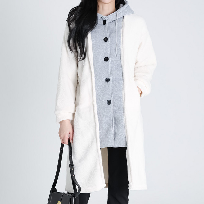 모이르벨라 여성용 미요 후드 뽀글이 롱 자켓 O25FW2-A2400