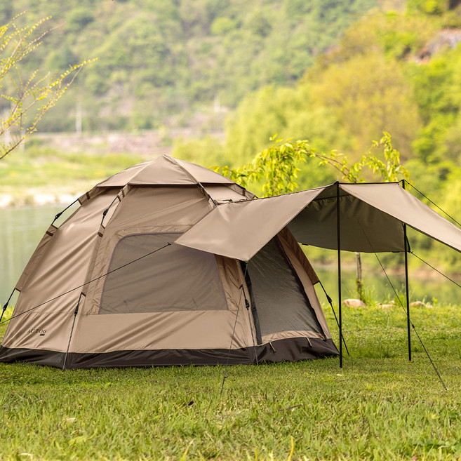 FAST CAMP Opera Banta Plus 一鍵式帳篷 3段側翼延伸 銀膠塗層遮陽棚, 3-4人用, 棕褐色
