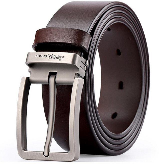 JEEPSPIRIT 休閒天然牛皮腰帶附專用盒套組 棕色