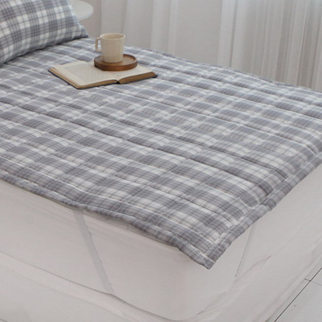 보몽드 국내제조 면30수 선염 밴딩 침대패드, 아이비체크 도브그레이