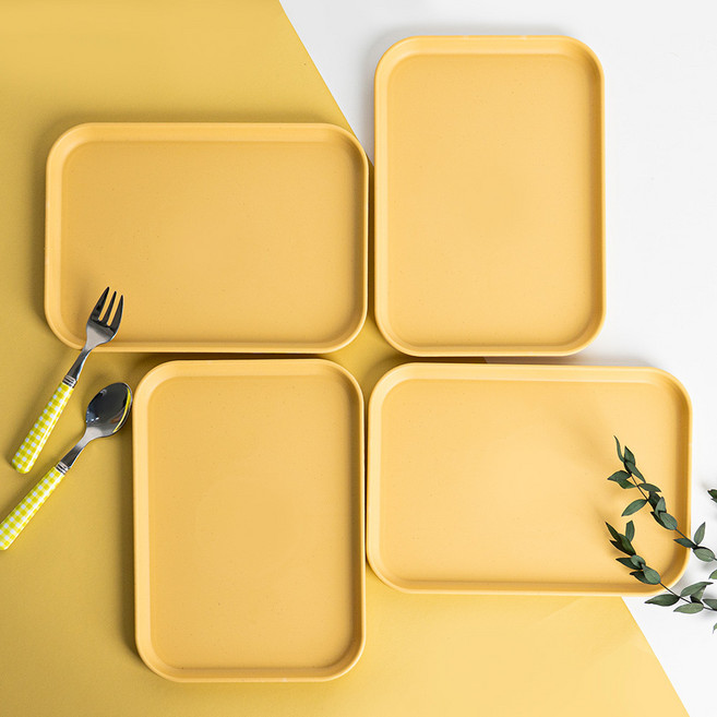 제로웨이스트 파스텔 트레이 카페 사각 쟁반 세트, 옐로우, 4개