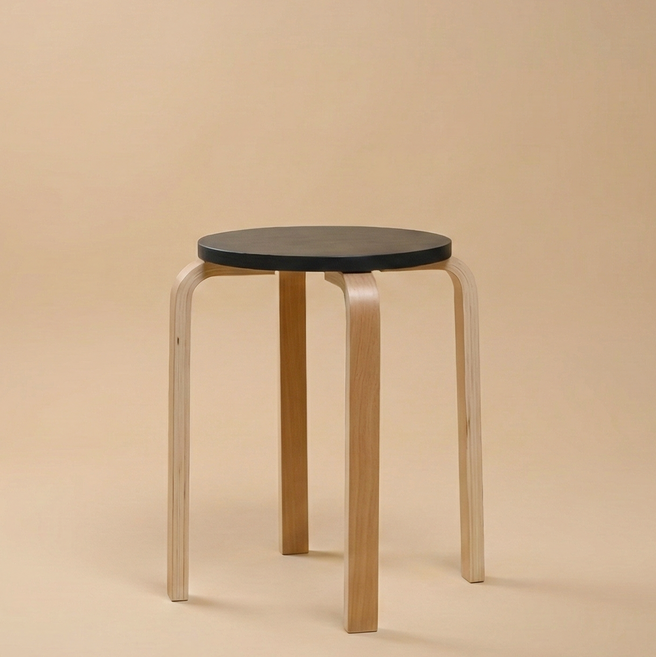 ICONIC HOUSE 簡約原木彎曲椅凳, 炭灰色, 1個