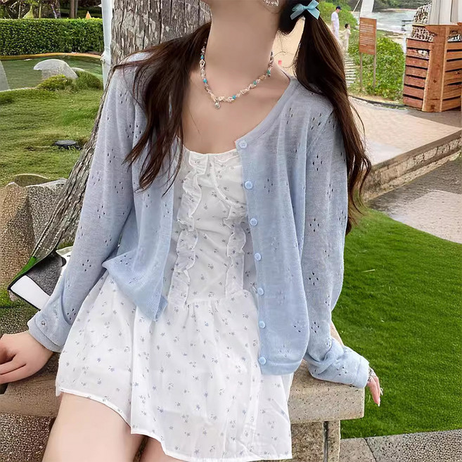 MarketA 女款Bika鏤空夏季針織開襟衫