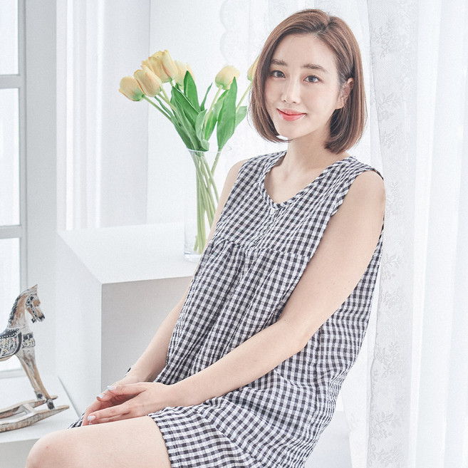 디에스도씨 여성용 냉감 엠보 민소매 잠옷 상하의 세트