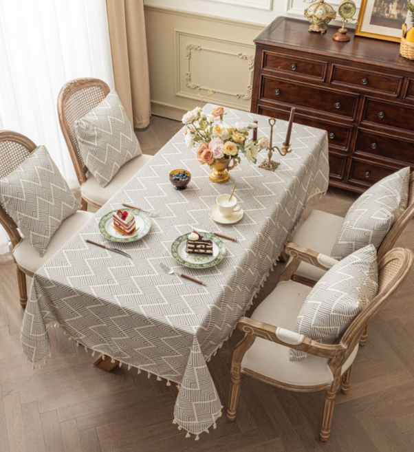 하루이 모던 4인 6인 방수 식탁보 테이블보, 그레이라인, 1개, 140 x 140 cm