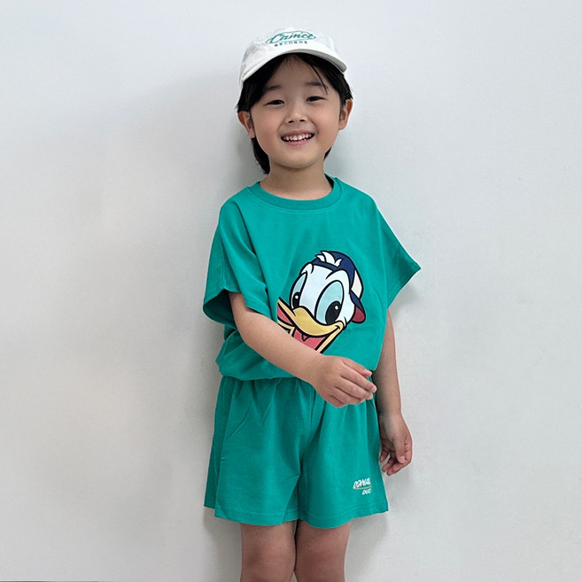 리틀래빗 아동용 통기성 D 반팔 제로 숄더 디즈니 상하의 세트