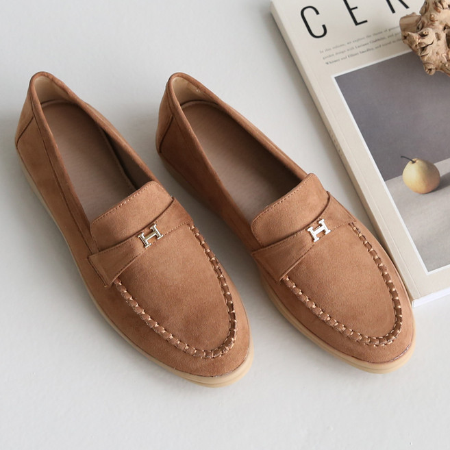 Dangolunni 女款縫線裝飾麂皮樂福鞋