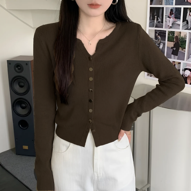 구디프 여성용 브이넥 슬림핏 버튼 감성 꾸안꾸 간절기 긴팔 가디건
