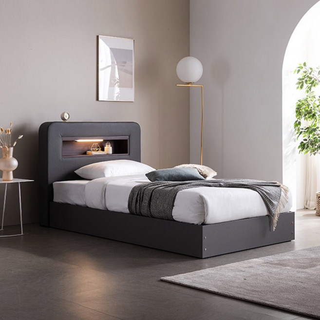 삼익가구 소노 LED 가죽 침대 프레임 + 7존 독립스프링 매트리스 세트 방문설치, 그레이(침대), 그레이(매트리스)