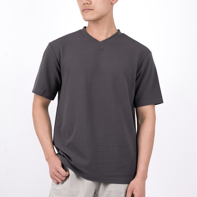 엘엑스티 남성용 시원한 브이넥 스판 스탠다드 반팔 골지 티셔츠